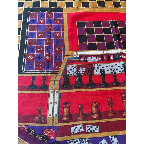 Oscar De La Renta Studio Wool Chess & Cards Themed Scarf Japan-Made - Picture 6 of 8